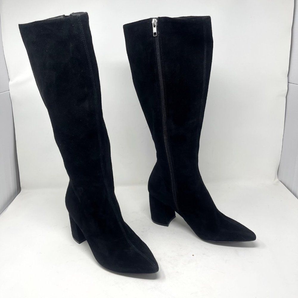 Steve Madden Nieve Black Suede Pointed Toe Zip Boots Size 7.5